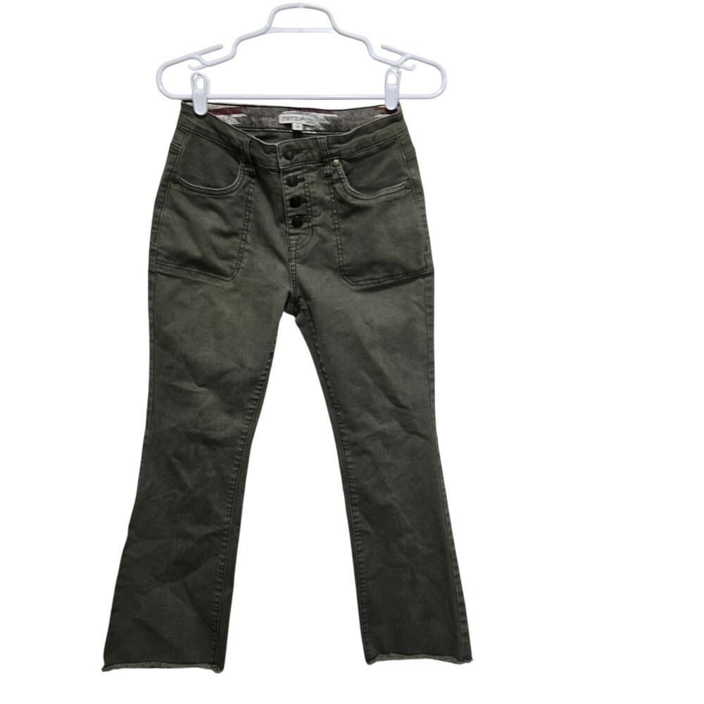 Frye & Co Olive Button Fly Crop Flare Jeans Size 6